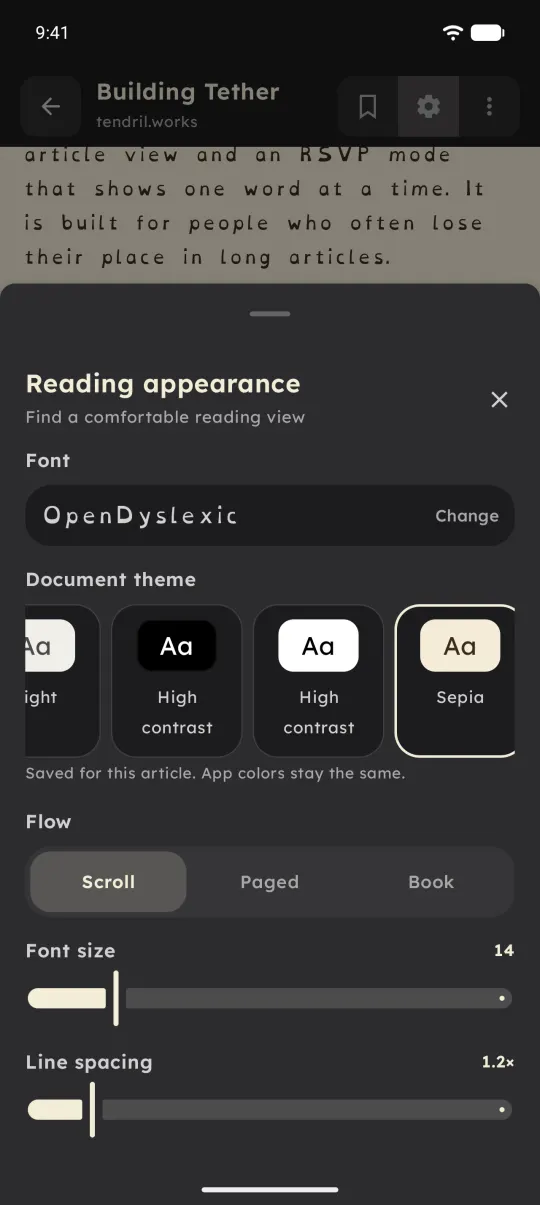 OpenDyslexic, themes and flow.